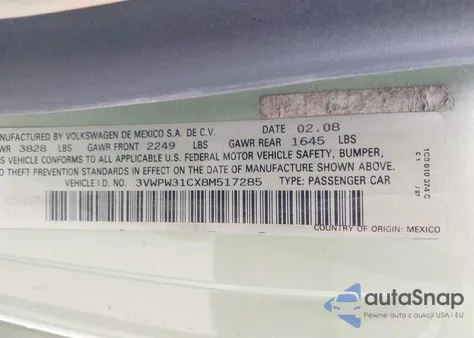 2008 Volkswagen New Beetle S from USA, damaged, VIN 3VWPW31CX8M517285